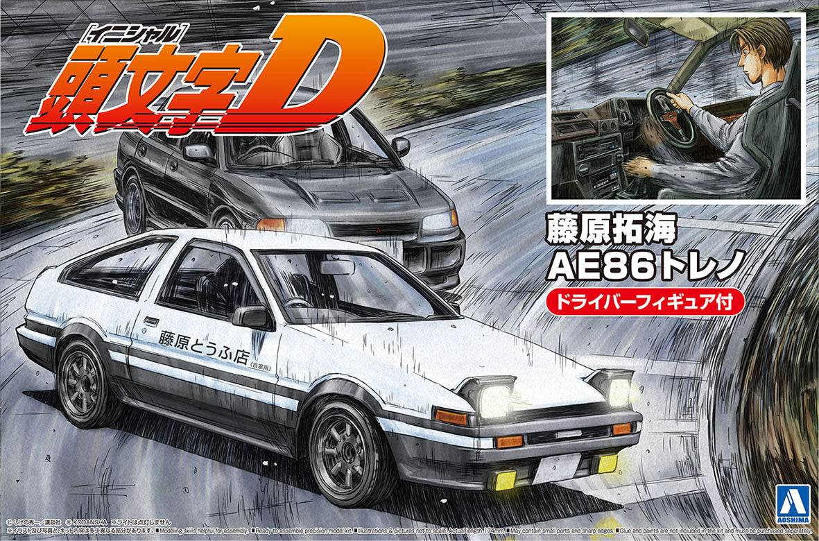 Aoshima Model Kits: Initial D - Fujiwara Takumi Ae86 Trueno Con Figura Escala 1/24 Kit De Plastico