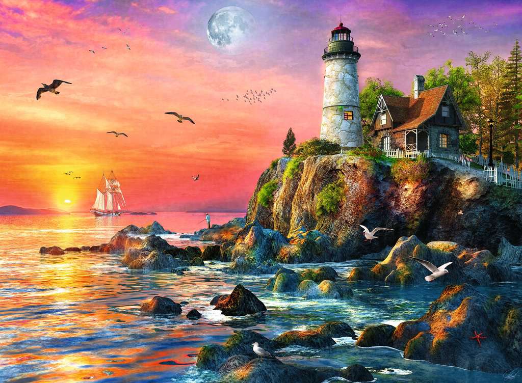 Ravensburger Rompecabezas Adultos: Faro Atardecer 500 piezas