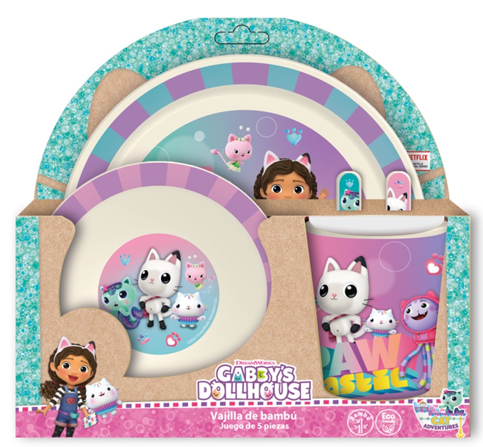 Fun Kids Vajilla De Bambu Personal: Gabbys Dollhouse