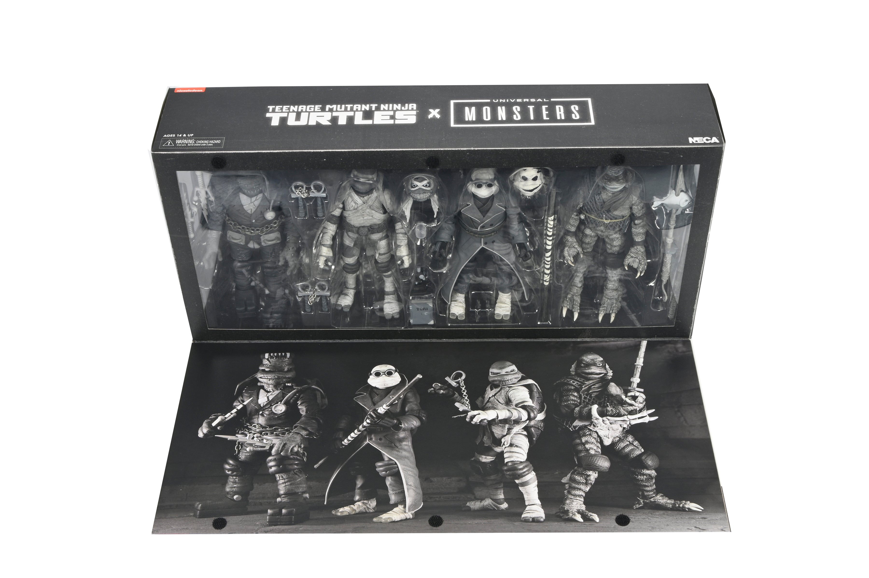 NECA Figura de Accion: Universal Monsters x TMNT - Tortugas En Blanco Y Negro 4 Pack 7 Pulgadas