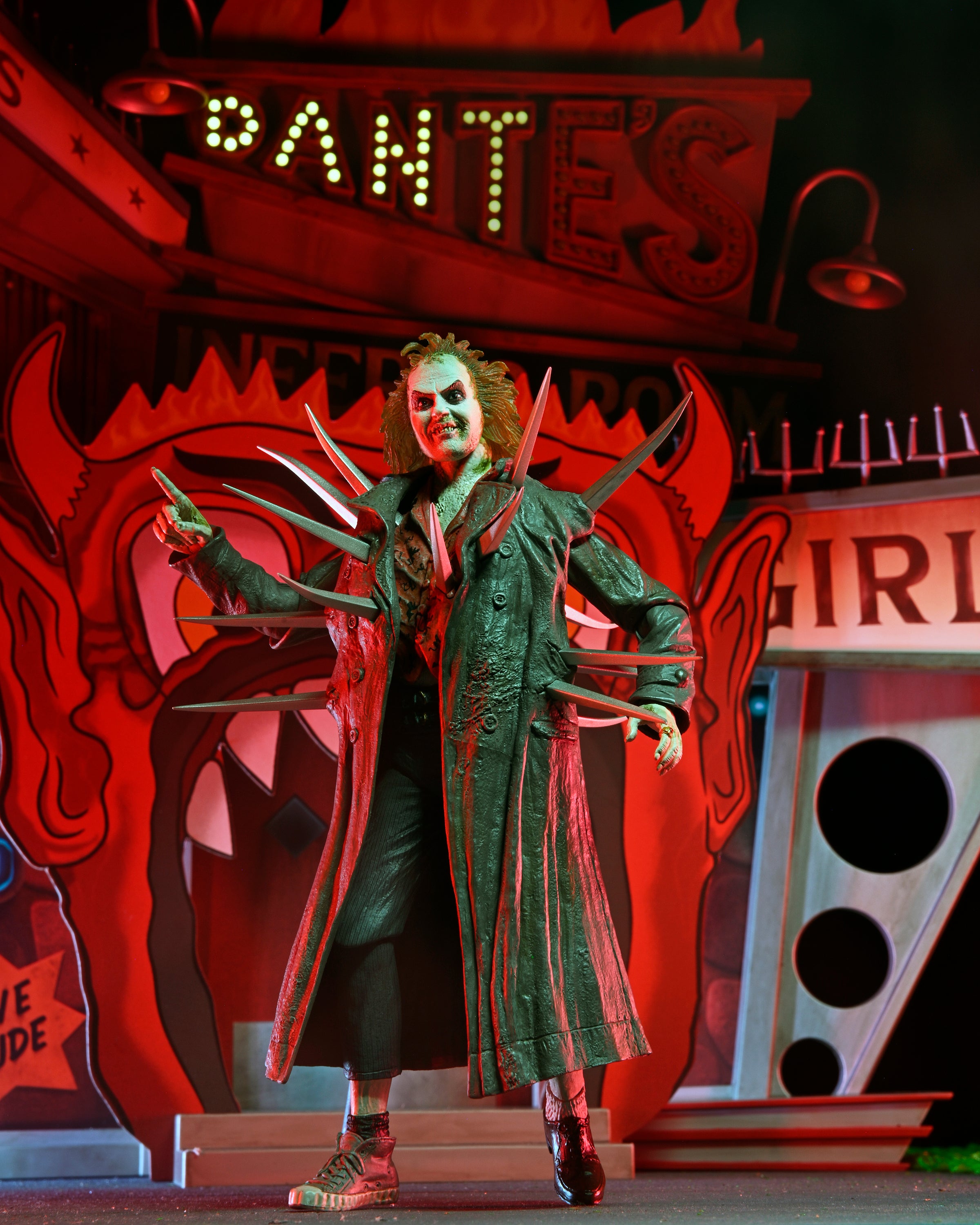 NECA Figura de Accion: Beetlejuice 1988 - Set Beetlejuice con Gabardina de Picos y La Habitacion del Infierno Deluxe 7 Pulgadas