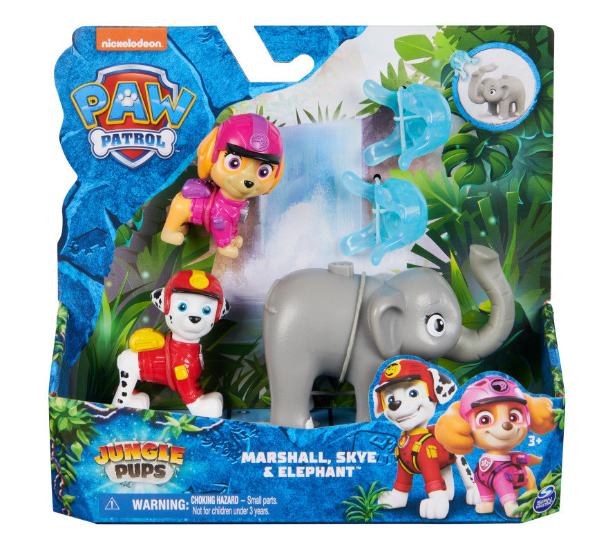 Paw Patrol: Hero Pups Jungle - Set De Figuras De Cachorros Marshall, Skye y Elefante