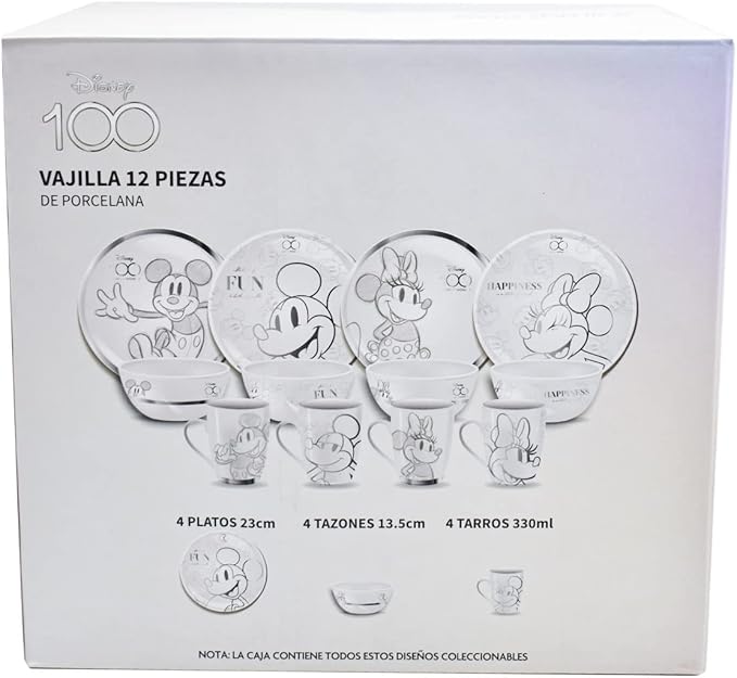 Fun Kids Vajilla De Porcelana: Disney 100 - Minnie Con Amigos 12 Piezas