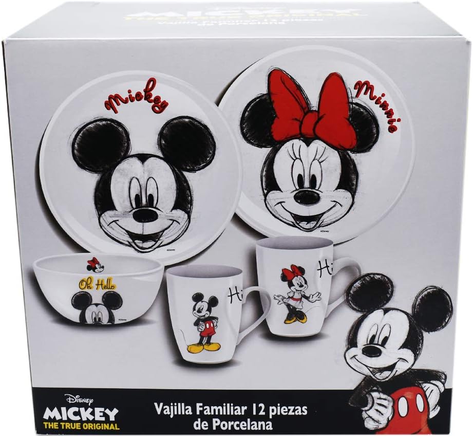 Fun Kids Vajilla: Disney - Mickey Y Minnie Set De 12 Piezas