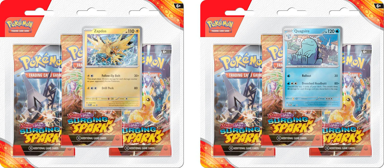 Pokemon TCG Escarlata y Purpura: Chispas Fulgurantes - 3 Pack Blister Zapdos o Quagsire En Español