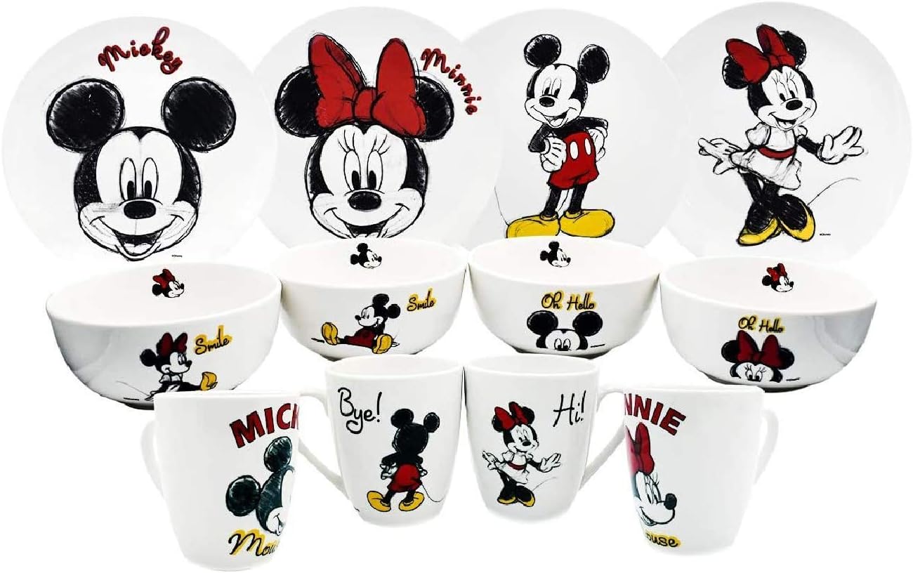 Fun Kids Vajilla: Disney - Mickey Y Minnie Set De 12 Piezas