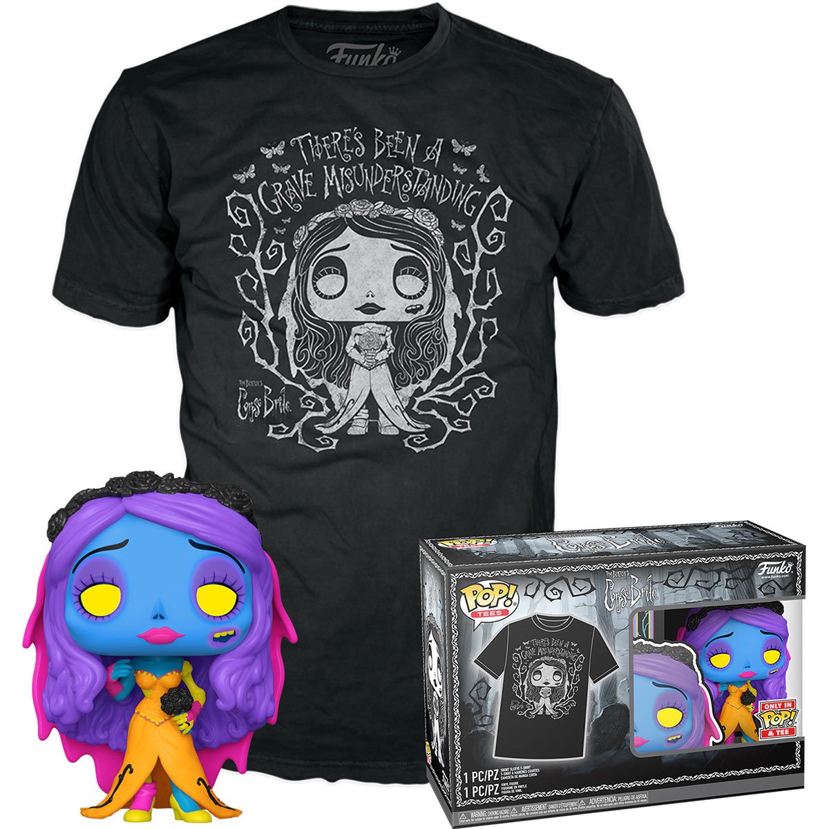 Funko Pop & Tee: El Cadaver De La Novia - Playera Grande Con Emily Blacklight