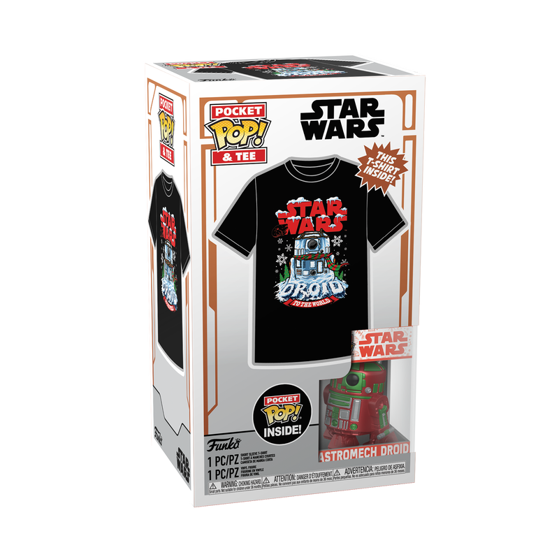 Funko Pop Keychain & Tee: Star Wars Holiday - Playera Infantil  Mediana Con Llavero R2 D2 Metalico