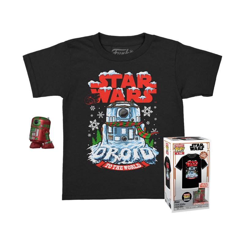 Funko Pop Keychain & Tee: Star Wars Holiday - Playera Infantil  Grande Con Llavero R2 D2 Metalico