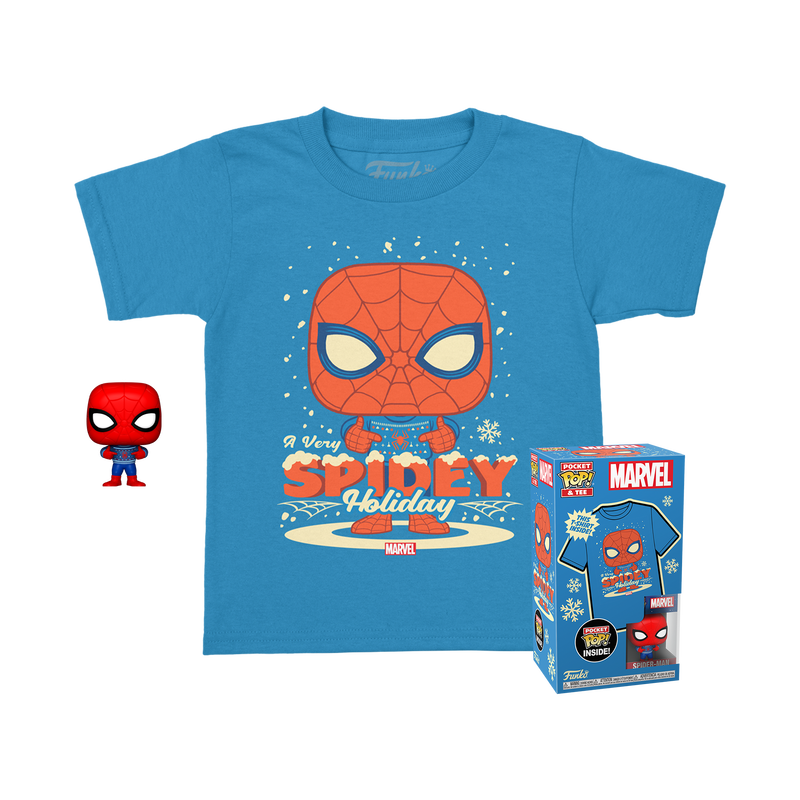 Funko Pop Keychain & Tee: Marvel Holiday - Playera Infantil Extra Grande Con Llavero Spiderman