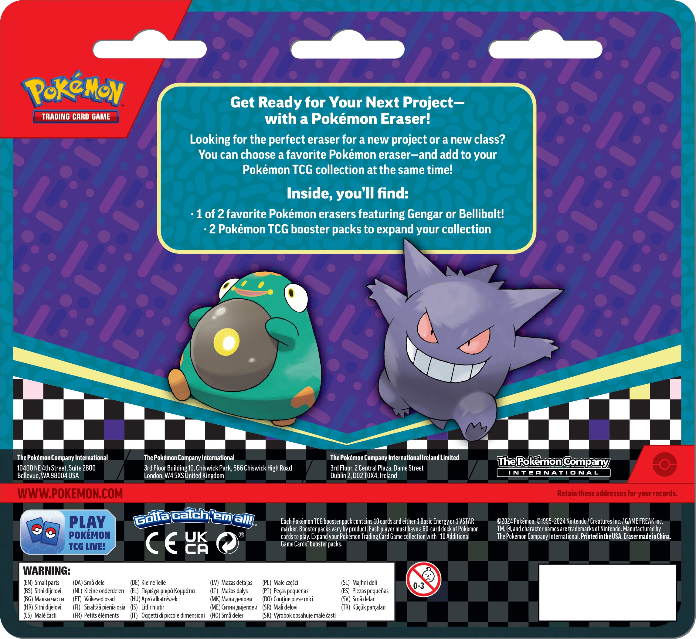 Pokemon TCG: Back to School - Blister Eraser Bellibolt o Gengar 2024 En Ingles