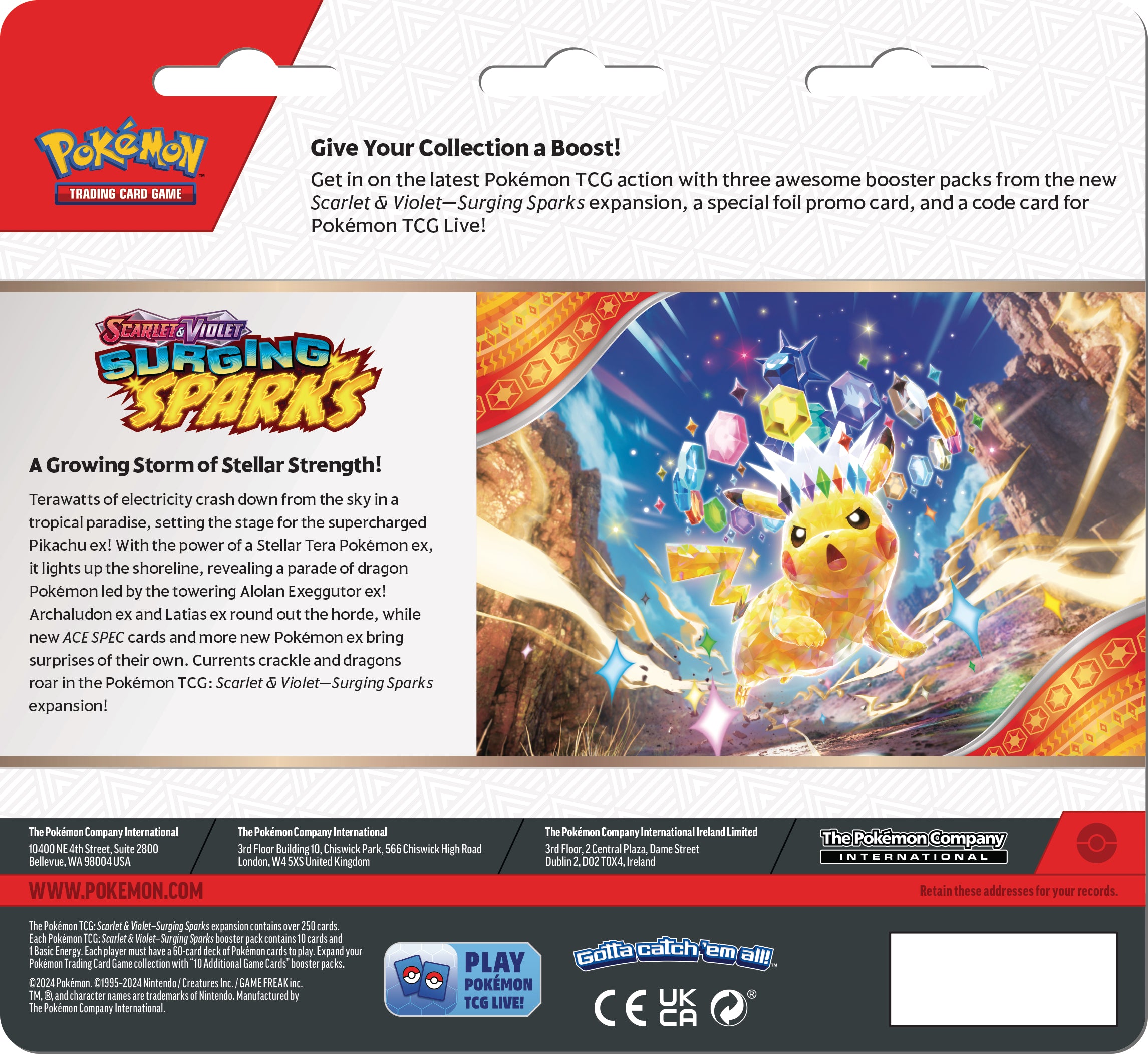 Pokemon TCG Scarlet & Violet: Surging Sparks - 3 Pack Blister Zapdos o Quagsire En Ingles