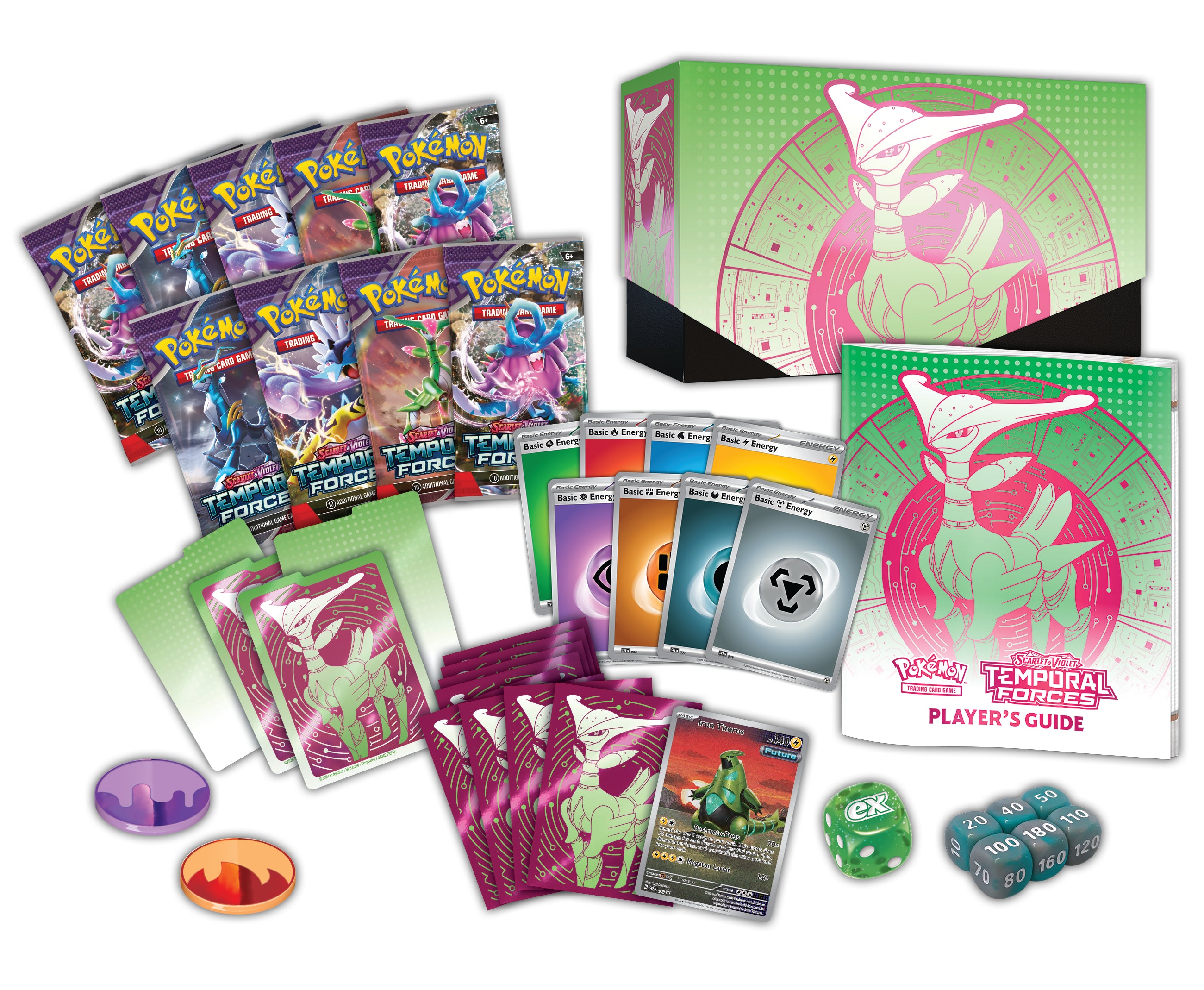 Pokemon TCG Scarlet & Violet: Temporal Forces - Elite Trainer Box Walking Wake o Iron Leaves En Ingles Surtido