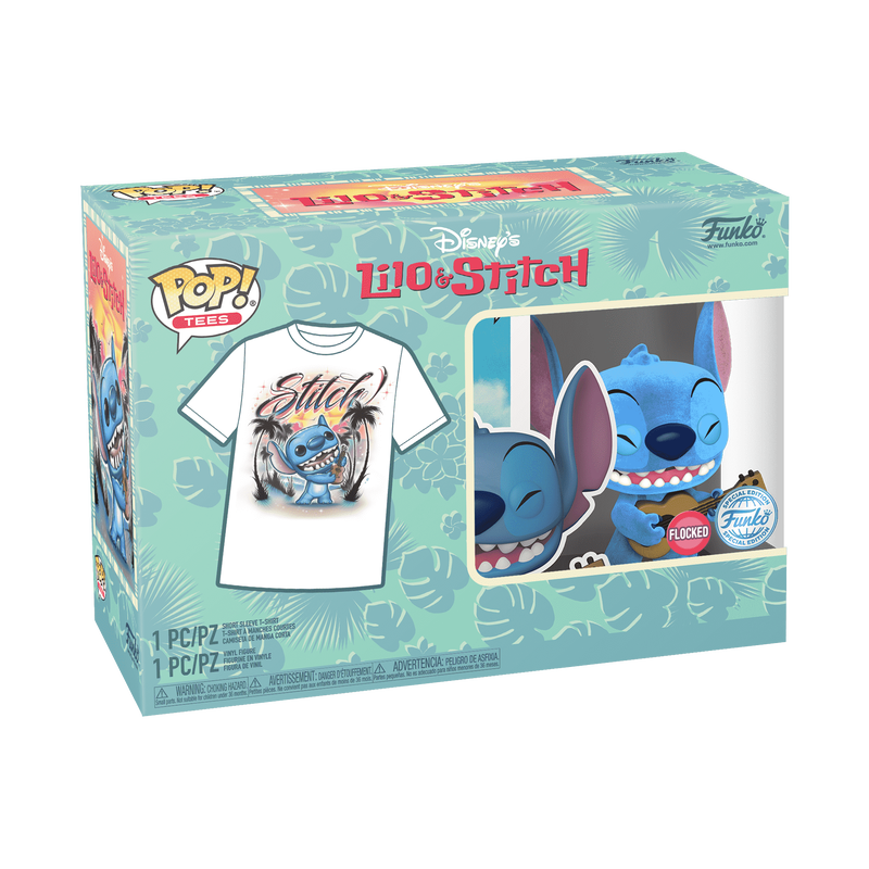 Funko Pop & Tee: Disney Lilo y Stitch - Stitch Ukelele Flocked con Playera S