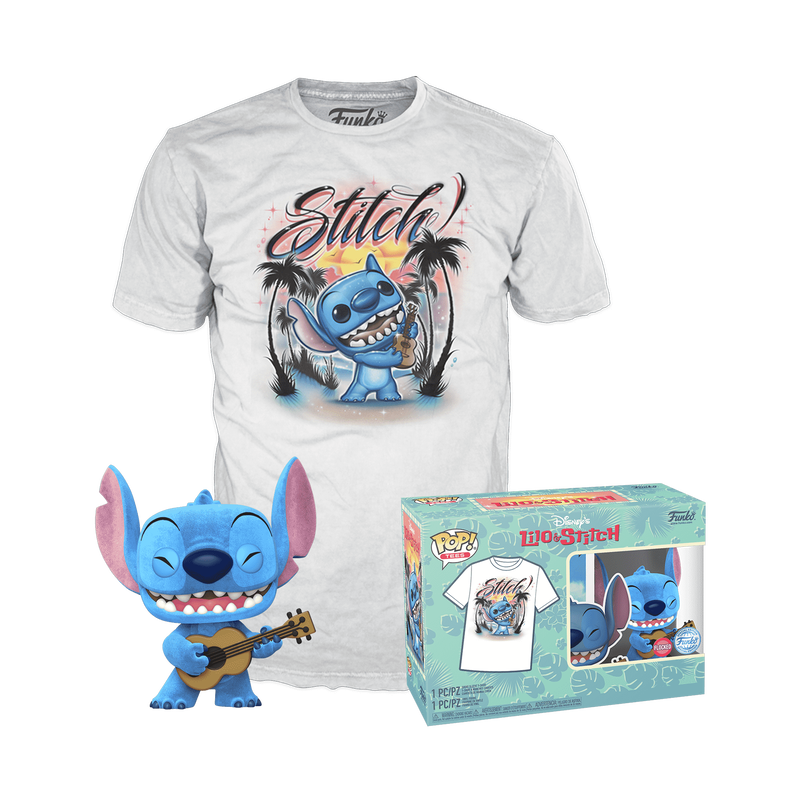 Funko Pop & Tee: Disney Lilo y Stitch - Stitch Ukelele Flocked con Playera XL