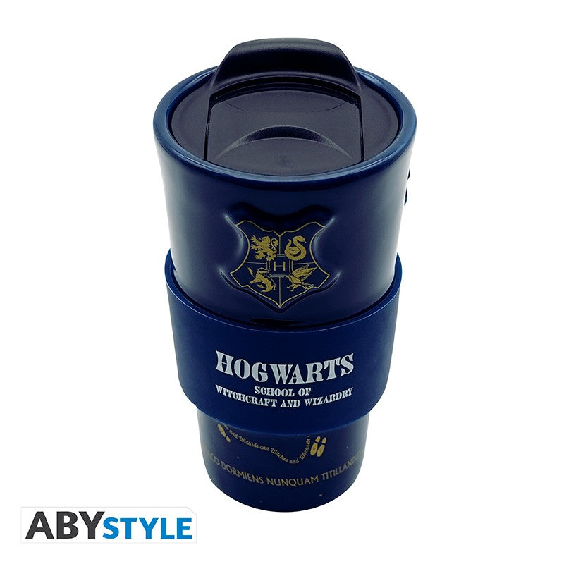 ABYstyle Taza De Viaje De Ceramica: Harry Potter - Escudos de Hogwarts 450 ml