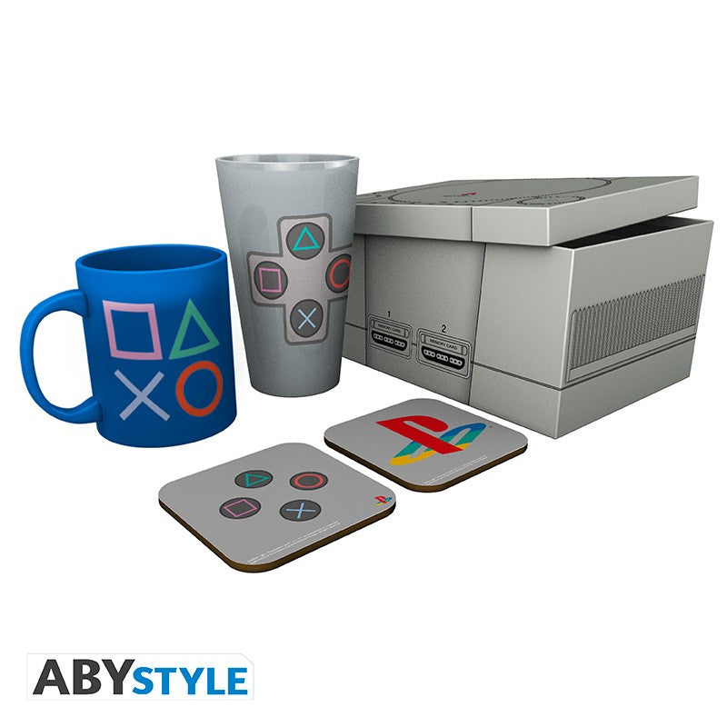 ABYstyle Set De Regalo: PlayStation - Set Taza, Vaso y 2 Posavasos