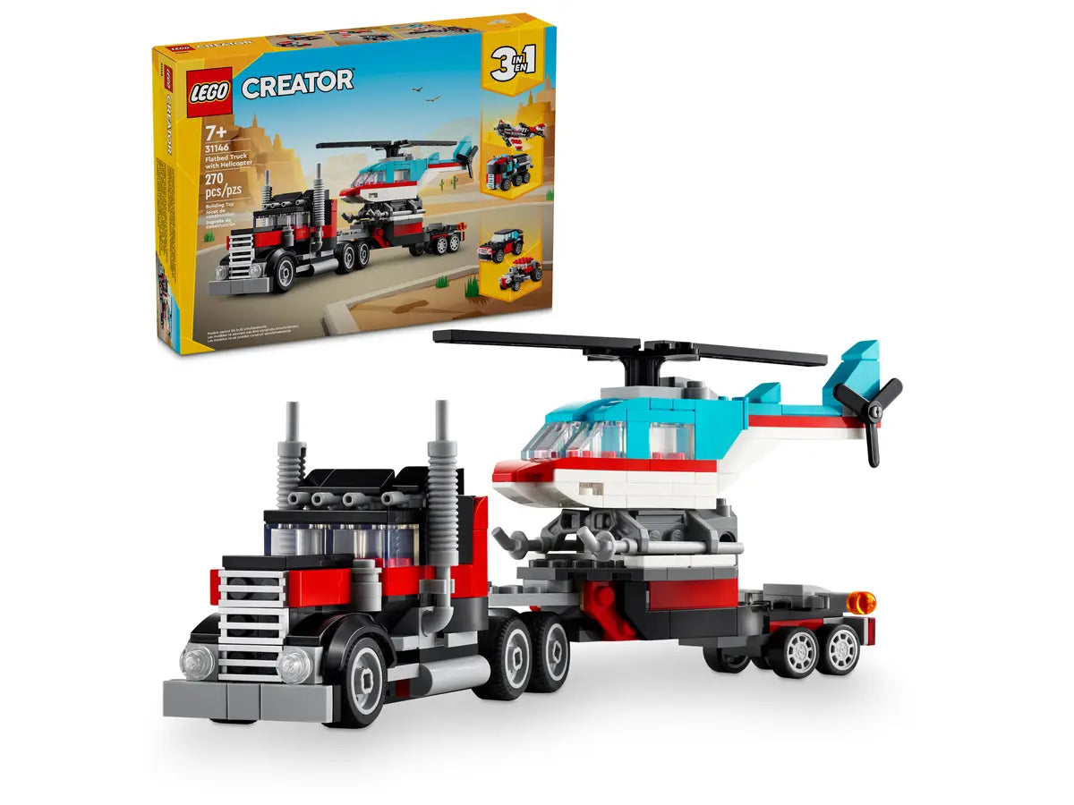 LEGO Creator 3 en 1 Camion Plataforma con Helicoptero 31146