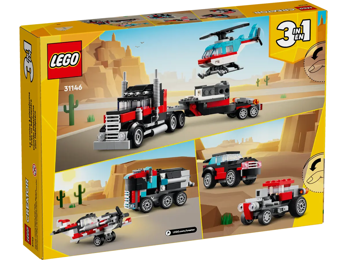 LEGO Creator 3 en 1 Camion Plataforma con Helicoptero 31146