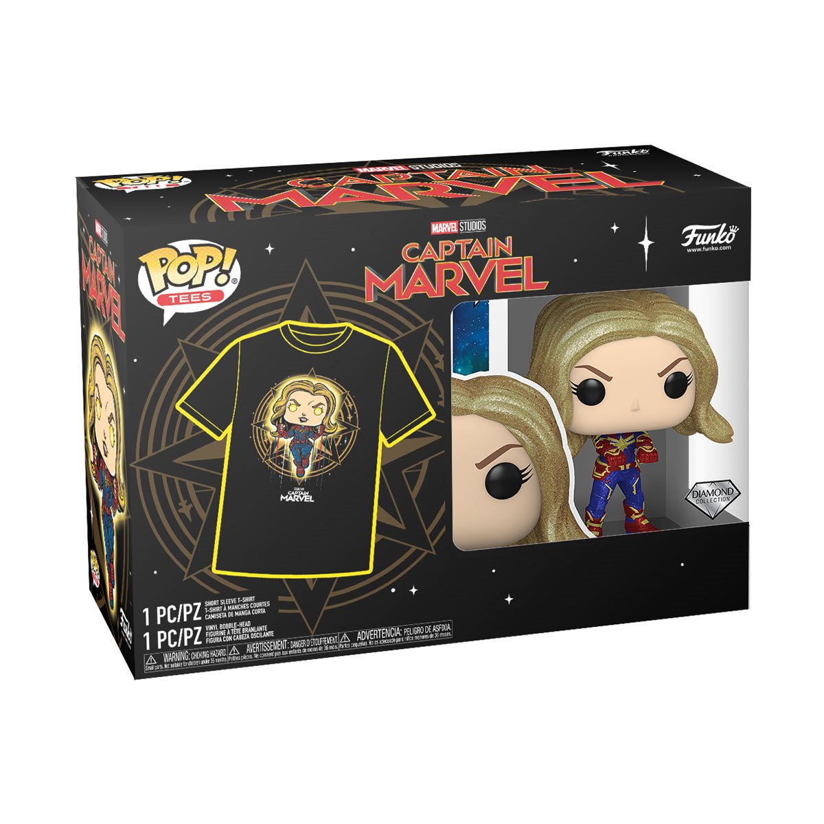 Funko Pop & Tee: Marvel - Playera Extra Grande con Capitana Marvel Diamond Glitter