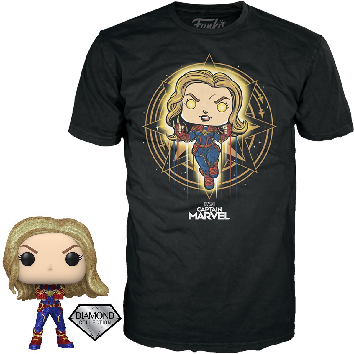 Funko Pop & Tee: Marvel - Playera Mediana con Capitana Marvel Diamond Glitter